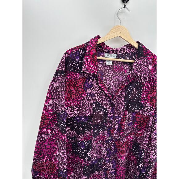 Maggie Barnes Button Down Shirt Women Purple Dark Floral Size 5X Collar Stretch - Picture 4 of 5